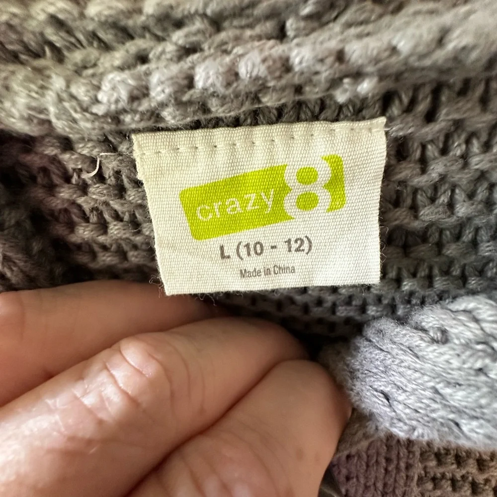 🩶 Crazy 8 Gray Hooded Toggle Knit Sweater Cardigan Kids L 10-12